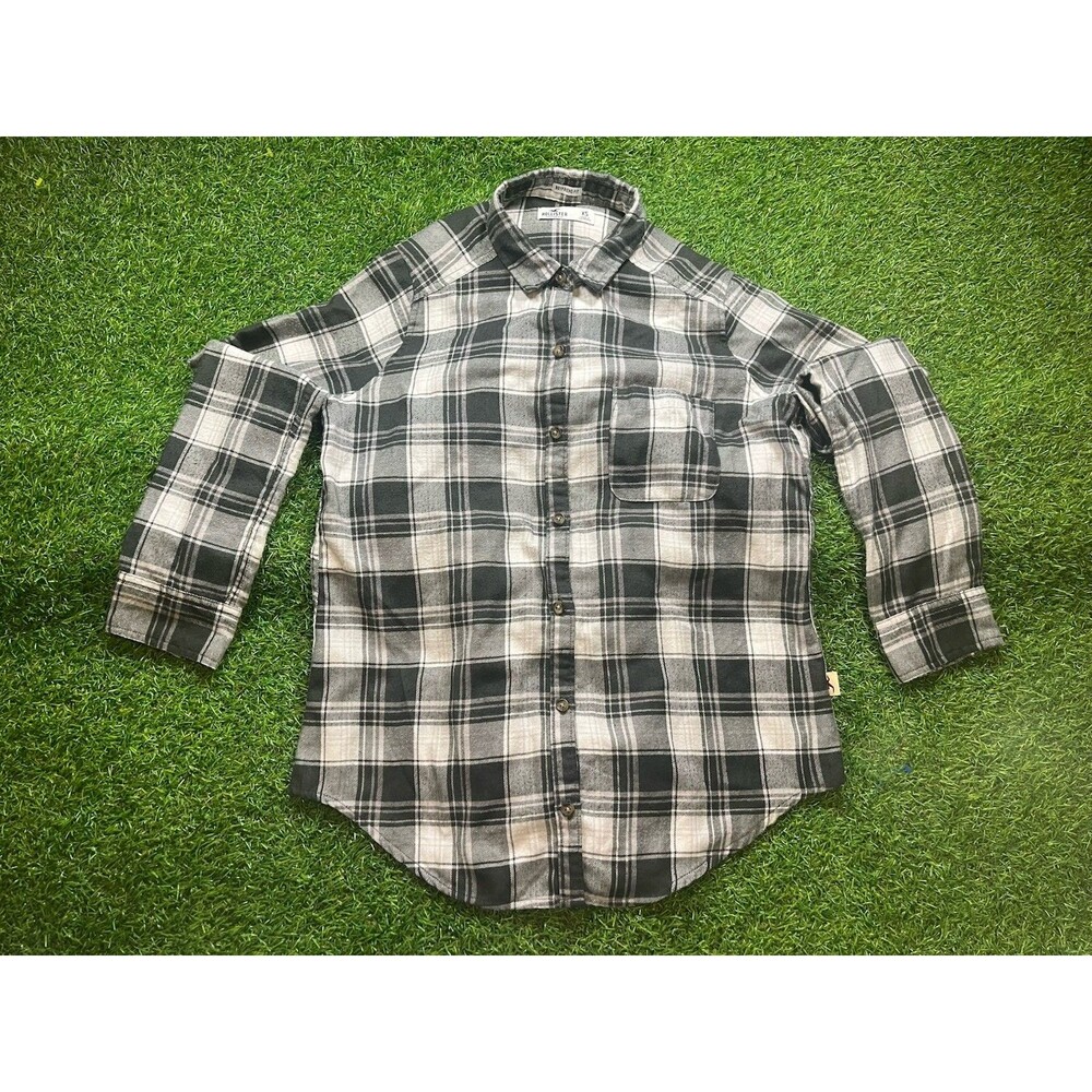 Hollister Black & White Flannel Cotton Button-Up Shirt XS Boyfriend Fit Soft!
